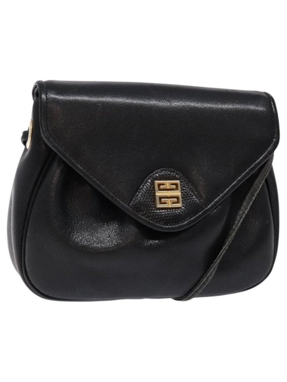 Authentic GIVENCHY Shoulder Bag Leather Gold Black